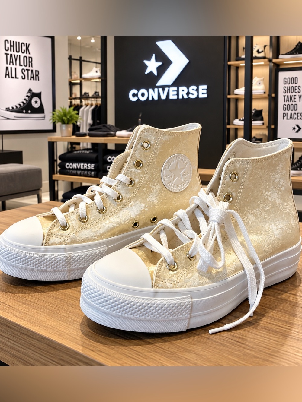 Converse Women’s High Top Sneakers in Metallic Champagne Gold